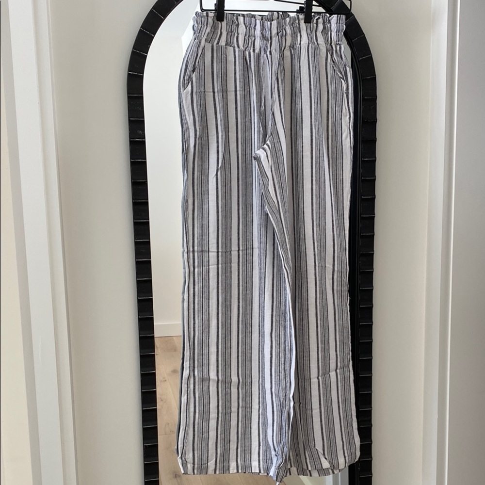 Linen Striped Wide Leg Pants
